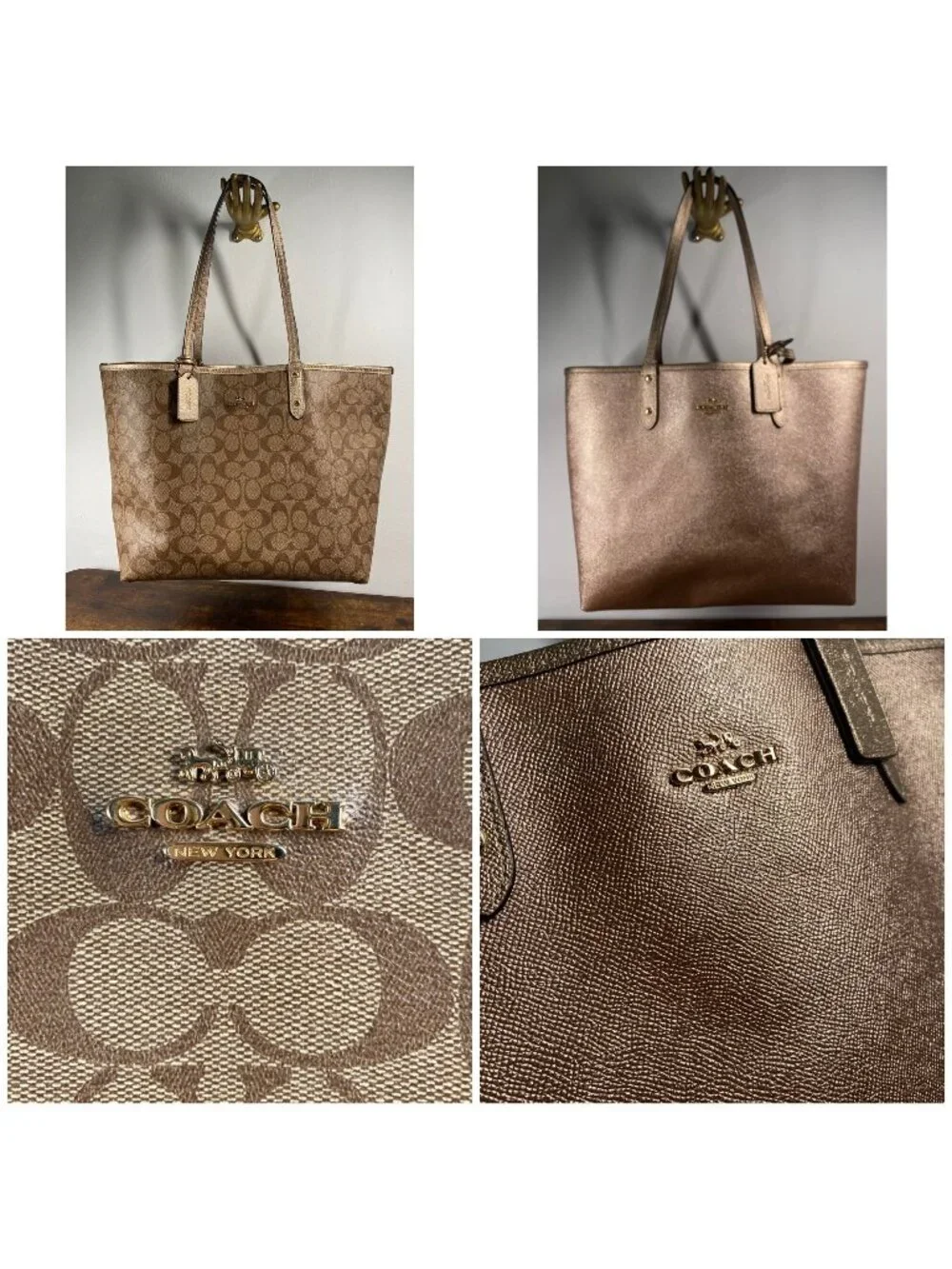 Coach Reversible City Tote In Signature Canvas & Rose Gold F39518 With Removable